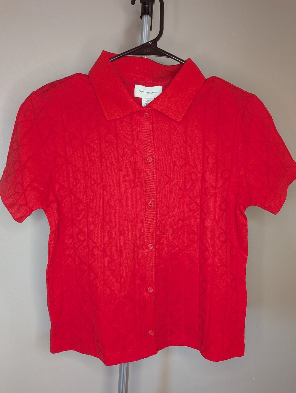 Calvin Klein Red Short-Sleeve Knit Polo Shirt